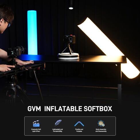 GVM 43.3" Inflatable Softbox, Foldable Air Tube Soft Box with Air Pump, Compatibility for GVM SD300C/500B/650B and Other Bowens Mount Light, Air Softbox for Studio Portraits, Video Recording in Kuwait
