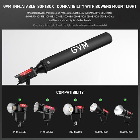 GVM 43.3" Inflatable Softbox, Foldable Air Tube Soft Box with Air Pump, Compatibility for GVM SD300C/500B/650B and Other Bowens Mount Light, Air Softbox for Studio Portraits, Video Recording in Kuwait