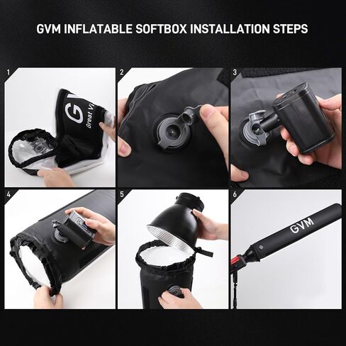 GVM 43.3" Inflatable Softbox, Foldable Air Tube Soft Box with Air Pump, Compatibility for GVM SD300C/500B/650B and Other Bowens Mount Light, Air Softbox for Studio Portraits, Video Recording in Kuwait