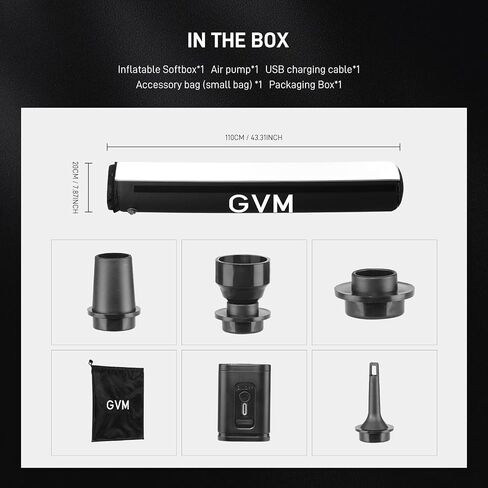 GVM 43.3" Inflatable Softbox, Foldable Air Tube Soft Box with Air Pump, Compatibility for GVM SD300C/500B/650B and Other Bowens Mount Light, Air Softbox for Studio Portraits, Video Recording in Kuwait