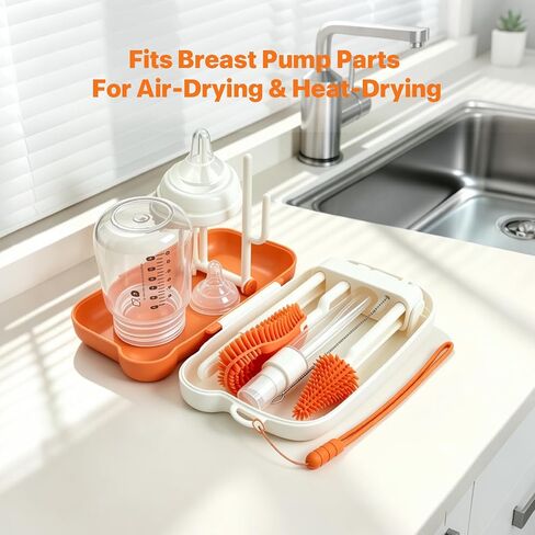 6-in-1 Baby Bottle Brush Set – Portable Silicone Bottle Cleaner with Drying Rack, Soap Dispenser, Nipple Brush & Straw Brush – Travel-Friendly Bottle Cleaning Kit in Kuwait