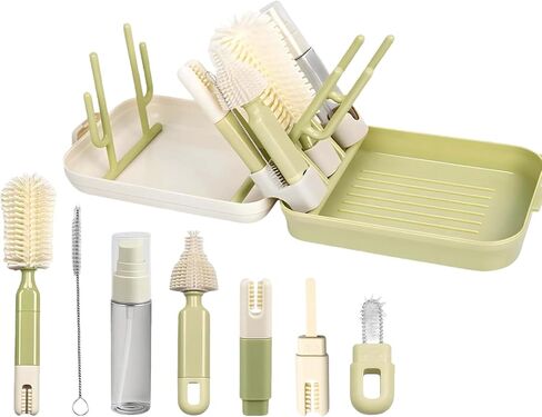 7-in-1 Travel Baby Bottle Brush Set, Silicone Cleaning Kit with Nipple & Straw Brush, Portable Storage Box -Baby Essentials for Home&Travel in Kuwait