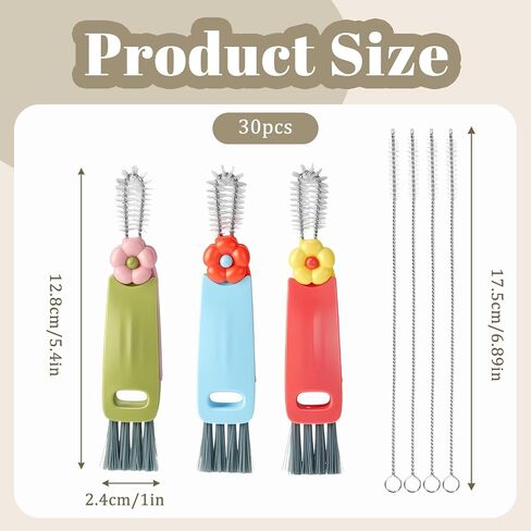 JJUNW 3 in 1 Cup Lid Cleaning Brush, 7Pcs Portable Cup Cleaner Set with 4 Long-Bristled Tools, Water Bottle Cleaner for Home Kitchen and Travel in Kuwait