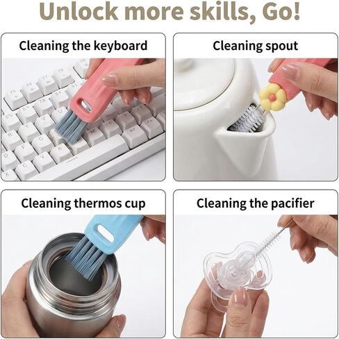 JJUNW 3 in 1 Cup Lid Cleaning Brush, 7Pcs Portable Cup Cleaner Set with 4 Long-Bristled Tools, Water Bottle Cleaner for Home Kitchen and Travel in Kuwait