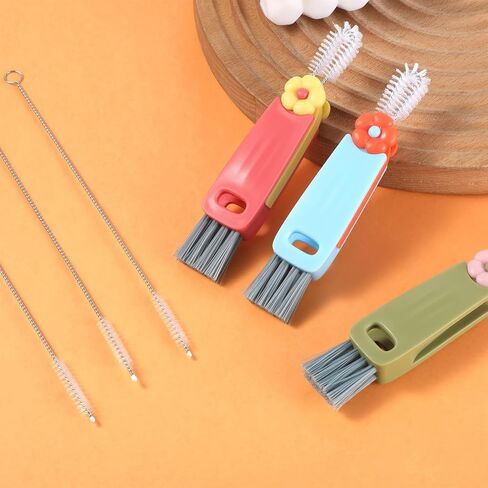 JJUNW 3 in 1 Cup Lid Cleaning Brush, 7Pcs Portable Cup Cleaner Set with 4 Long-Bristled Tools, Water Bottle Cleaner for Home Kitchen and Travel in Kuwait