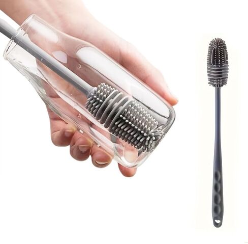 Silicone Long Handled Bottle Brush with Flexible Head for Cups and Bottles, Multi Use Cleaner for Kitchen Bathroom Car, Grey in Kuwait