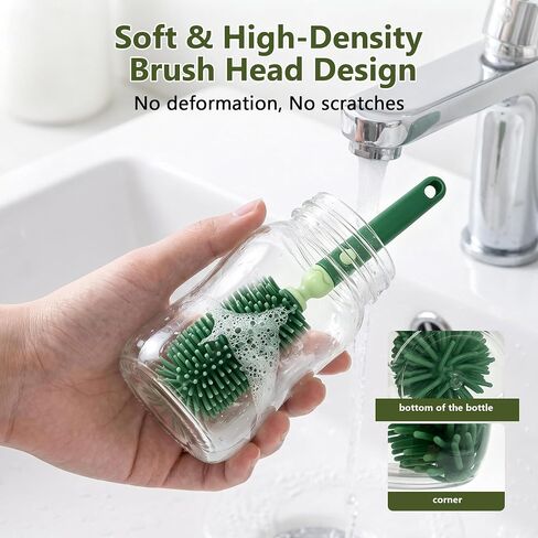 Travel Baby Bottle Brush Kit with Case, 6-in-1 Portable Bottle Cleaning Set for Baby Bottles, Nipples, Straws and Breast Pump Parts, Includes Drying Rack and Soap Dispenser, Green in Kuwait