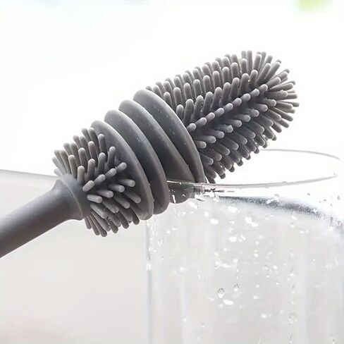 Silicone Long Handled Bottle Brush with Flexible Head for Cups and Bottles, Multi Use Cleaner for Kitchen Bathroom Car, Grey in Kuwait
