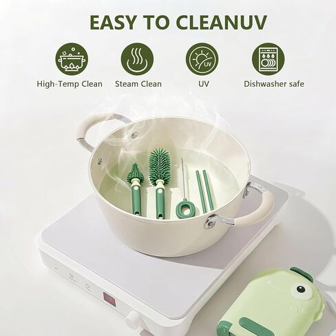 Travel Baby Bottle Brush Kit with Case, 6-in-1 Portable Bottle Cleaning Set for Baby Bottles, Nipples, Straws and Breast Pump Parts, Includes Drying Rack and Soap Dispenser, Green in Kuwait