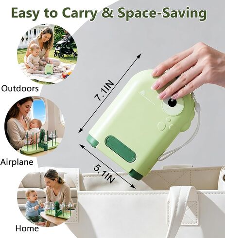 Travel Baby Bottle Brush Kit with Case, 6-in-1 Portable Bottle Cleaning Set for Baby Bottles, Nipples, Straws and Breast Pump Parts, Includes Drying Rack and Soap Dispenser, Green in Kuwait
