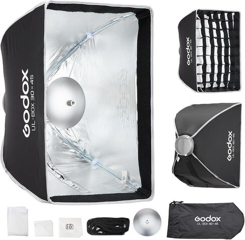 Godox Softbox UL-12"x18",Quick Release Bowens Mount Umbrella Softbox | 30x45cm Ult-fold,Studio Photography Lighting Soft Box with Honeycomb Grid for Product Portrait Shooting,Video Recording in Kuwait