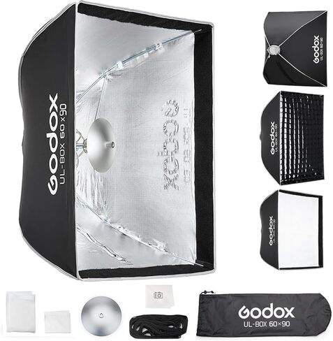 Godox Softbox UL-12"x18",Quick Release Bowens Mount Umbrella Softbox | 30x45cm Ult-fold,Studio Photography Lighting Soft Box with Honeycomb Grid for Product Portrait Shooting,Video Recording in Kuwait