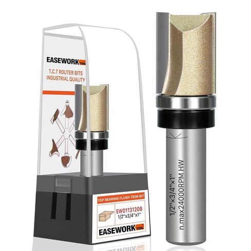 EASEWORK TOOL Template Router Bit,1/2" Shank x 3/4" Dia x 1" Cutting Depth | 5X Lifespan, Pattern Bit, Top Bearing,Razor-Sharp, Burr-Free, Tungsten Carbide, Woodworking in Kuwait