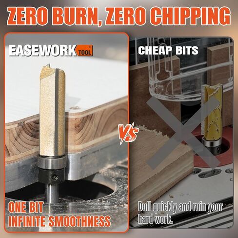 EASEWORK TOOL Template Router Bit,1/2" Shank x 3/4" Dia x 1" Cutting Depth | 5X Lifespan, Pattern Bit, Top Bearing,Razor-Sharp, Burr-Free, Tungsten Carbide, Woodworking in Kuwait