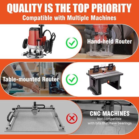 EASEWORK TOOL Template Router Bit,1/2" Shank x 3/4" Dia x 1" Cutting Depth | 5X Lifespan, Pattern Bit, Top Bearing,Razor-Sharp, Burr-Free, Tungsten Carbide, Woodworking in Kuwait