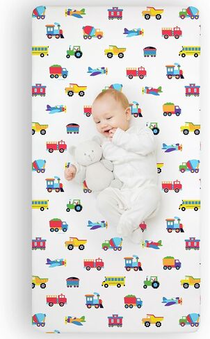 Wildkin Cotton Fitted Crib Sheet Bundle with Plush Throw Blanket (Trains, Planes & Trucks) in Kuwait