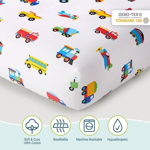 Wildkin Cotton Fitted Crib Sheet Bundle with Plush Throw Blanket (Trains, Planes & Trucks) in Kuwait