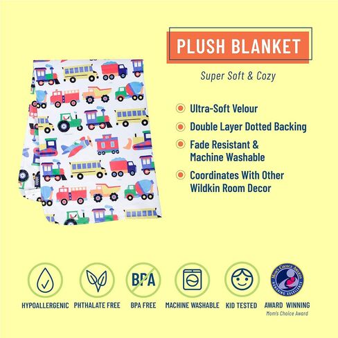 Wildkin Cotton Fitted Crib Sheet Bundle with Plush Throw Blanket (Trains, Planes & Trucks) in Kuwait