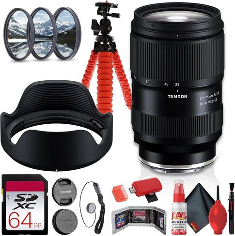 Tamron 28-75mm F2.8 Di III VXD G2 Standard Zoom Lens for Sony E Full-Frame Mirrorless Cameras, Fast Aperture, Advanced Autofocus + 64GB Memory Card + Lens Filter Kit + Flexible Tripod (8pc Bundle) in Kuwait