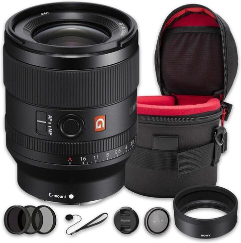 Sony FE 35mm f/1.4 GM Lens Bundle | G Master Wide-Angle Prime with Fast f/1.4 Aperture, Advanced Optics & Fast AF | Great for Street & Portrait Photos (SEL35F14GM) + Filter Kit + Case + Cap Keeper in Kuwait