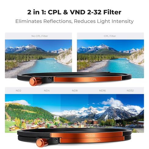 K&F CONCEPT 82mm Magnetic CPL + VND2-32 + Black Diffusion 1/4 Filter Kit | 1s Swap,Magnetic 5-Pack: Filter + Magnetic Basic Ring + Lens Cap Kit with Storage Case (Nano-X Series)-FU704 in Kuwait