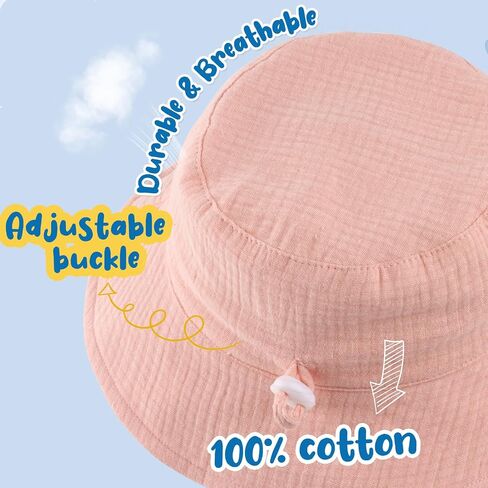 2 Pack Muslin Baby Sun Hat Sun Protection Baby Bucket Hat with Wide Brim Beach Hats for Boys Girls (US, Age, 0 Months, 6 Months, Pink+floral1) in Kuwait