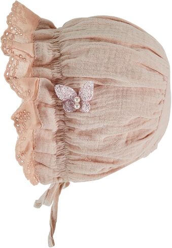 Newborn Bonnet Girl Muslin Lace Brim Baby Christening Hospital Hat | Muslin Bonnet, Ruffle Brim, Bow Decor, Soft and Lightweight, Cotton Hats, Infant Girls Princess Bonnet in Kuwait