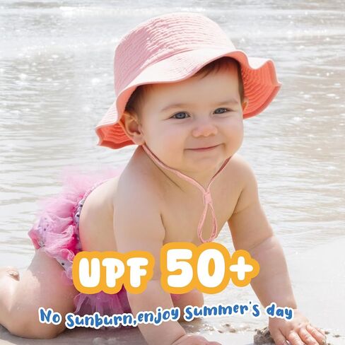 2 Pack Muslin Baby Sun Hat Sun Protection Baby Bucket Hat with Wide Brim Beach Hats for Boys Girls (US, Age, 0 Months, 6 Months, Pink+floral1) in Kuwait