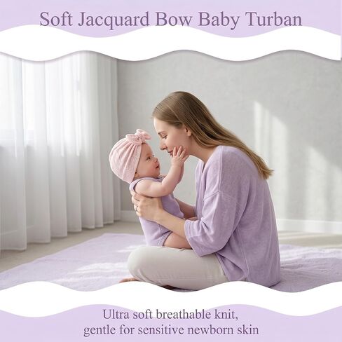 4Pack Preemie Hats Soft Ribbed Knit Baby Girl Turban Bow Hospital Caps | baby bonnets for premature infants, textured wheat ear knit in 4 retro colors, gentle warmth for baby girls in Kuwait