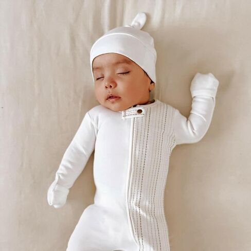 L'ovedbaby Unisex Baby Organic Cotton Knotted Hat, GOTS Certified, Adjustable Top Knot Beanie for Newborns and Infants, White in Kuwait