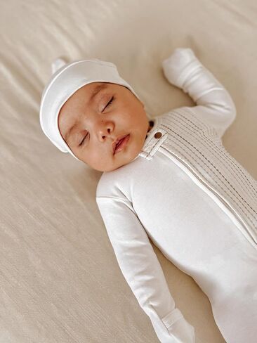 L'ovedbaby Unisex Baby Organic Cotton Knotted Hat, GOTS Certified, Adjustable Top Knot Beanie for Newborns and Infants, White in Kuwait