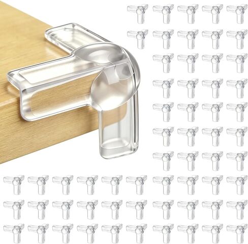 60 Pack Clear T Shape Furniture Corner Protectors, Transparent Edge Guards, Sharp Corner Safety Bumpers for Table Cabinet Counter Desk Nightstand Household Furniture in Kuwait