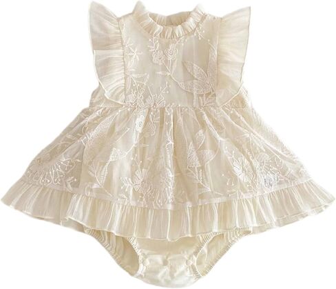 Newborn Baby Girl Lace Tulle Princess Romper Dress Ruffles Sleeveless Bows Floral Bodysuit in Kuwait