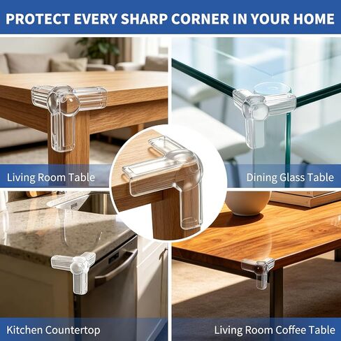 60 Pack Clear T Shape Furniture Corner Protectors, Transparent Edge Guards, Sharp Corner Safety Bumpers for Table Cabinet Counter Desk Nightstand Household Furniture in Kuwait