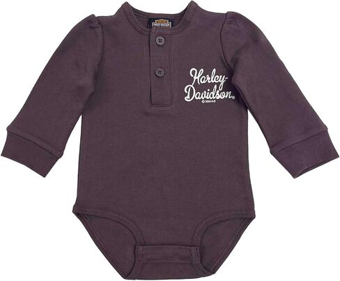 Harley-Davidson Baby Girls Long Sleeve Henley H-D Script Creeper - Purple in Kuwait