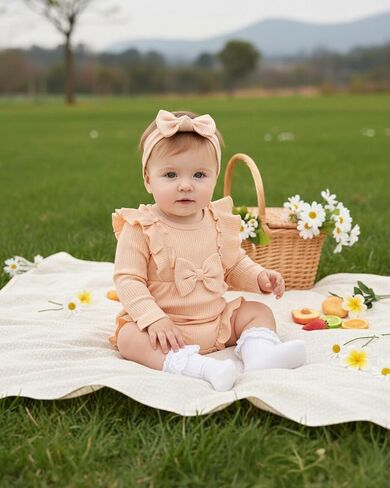 Renotemy Baby Girl Clothes Ruffle Bodysuit Romper Long Sleeve Cotton Outfit with Headband Preemie Newborn Fall Winter Gifts in Kuwait
