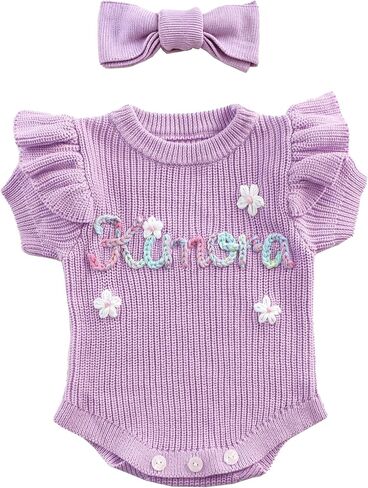 Personalized Name Onesie, Custom Knit Cotton Short Sleeve Baby Bodysuit, Newborn Coming Home Outfit, Baby Birthday Gift, Newborn Romper Set in Kuwait