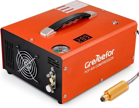 PCP Air Compressor 4500Psi/30Mpa, 350W Oil-Free Fast Fill Pump with Auto Shut-Off, Dual Power 12V DC & 110V/220V AC, Portable Air Pump Paintball, Air Rifle, Airguns HPA Tanks, Orange(Compact) in Kuwait