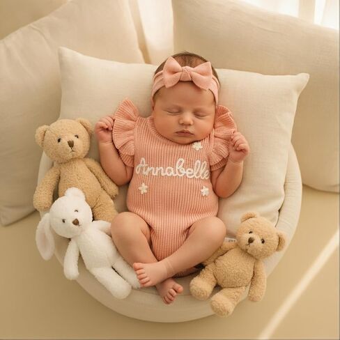 Personalized Name Onesie, Custom Knit Cotton Short Sleeve Baby Bodysuit, Newborn Coming Home Outfit, Baby Birthday Gift, Newborn Romper Set in Kuwait