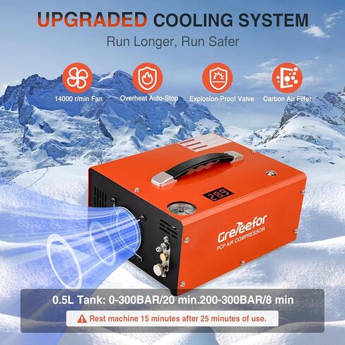PCP Air Compressor 4500Psi/30Mpa, 350W Oil-Free Fast Fill Pump with Auto Shut-Off, Dual Power 12V DC & 110V/220V AC, Portable Air Pump Paintball, Air Rifle, Airguns HPA Tanks, Orange(Compact) in Kuwait