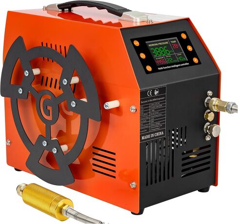PCP Air Compressor 4500 PSI / 30 MPa, 350W Motor, LCD Display, Auto Stop, Water/Oil-Free, Built-in 600W Adapter, 12V DC & 110V/220V AC Power for Paintball Tanks, Airguns & Air Rifles, Orange in Kuwait