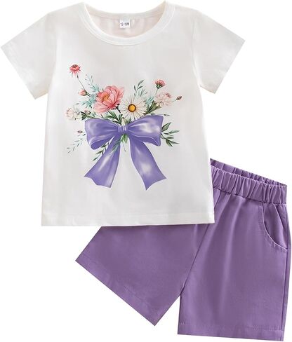 Toddler Baby Girl Summer Outfits Printed Clothes Set 1-5 Years in Kuwait
