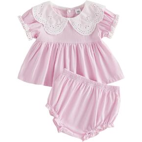 Infant Baby Girls Summer Outfits 3 6 12 18 24 Months Girl Shorts Set Short Sleeve Spring Fall Smocked Clothes in Saudi Arabia