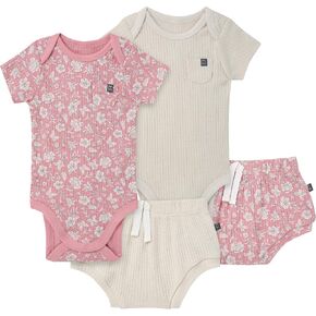 Modern Moments by Gerber Baby Unisex Short Sleeve Bodysuit and Shorts Set, Pink Flowers, 6-9 Months in Kuwait