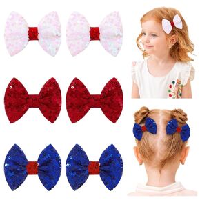 choicbaby 6 PCS 4th of July Baby Girls Hair Bow Clips 3" Glitter Sequins Baby Hair Bows with Alligator Clips Independence Day Girls Hair Bow Barrettes Accessories for Toddlers Kids in Kuwait