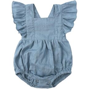 HAOLUKI Baby Girls Playsuits Ruffled Bodysuit Fly Sleeve Romper Newborn Cotton Linen Jumpsuit Infant Summer Clothes in Kuwait