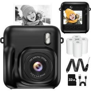 Instant Camera, Dual-Lens Kids Camera Instant Print for Boys Girls Christmas Birthday Gifts, 1080P Digital Cameras for Kids Teens with Print Paper, 32GB Card, Toddle Toy for Age 4-12 Years(Black) in Kuwait