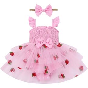 ODASDO Baby Girl Tutu Romper Dress with Headband, Flutter Sleeve Tiered Tulle Princess Outfit for Cake Smash Photo Shoot in Kuwait