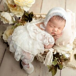 Ylsteed Newborn Photography Props - Lace Romper with Headband, Infant Photo Shoot Outfit for Girls - Dress, Hat, and Shoes Included in Saudi Arabia