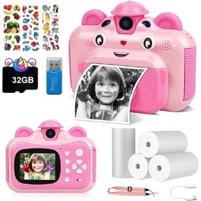 Instant Print Digital Camera for Kids, Toddler Camera, 20MP Selfie Video, Children's Toy, Christmas & Birthday Gift for 6-12 Year Old Girls & Boys, Pink in Kuwait